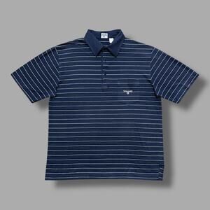 Vintage Spalding Polo Shirt Striped Short Sleeve Tennis Aesthetic XL Navy Blue
